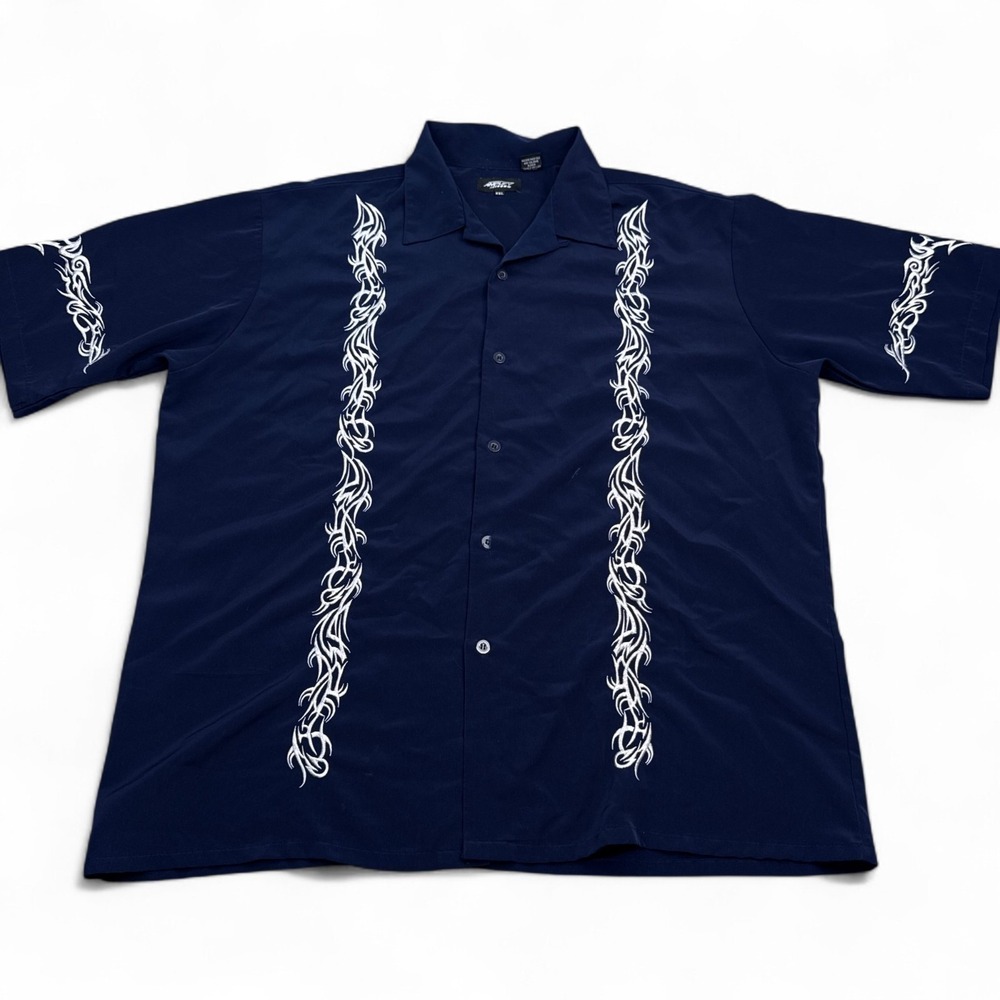 Vintage Y2K Amplify Tribal Shirt Mens Size‎ 2XL XXL Dark Blue Embroidered Baggy
